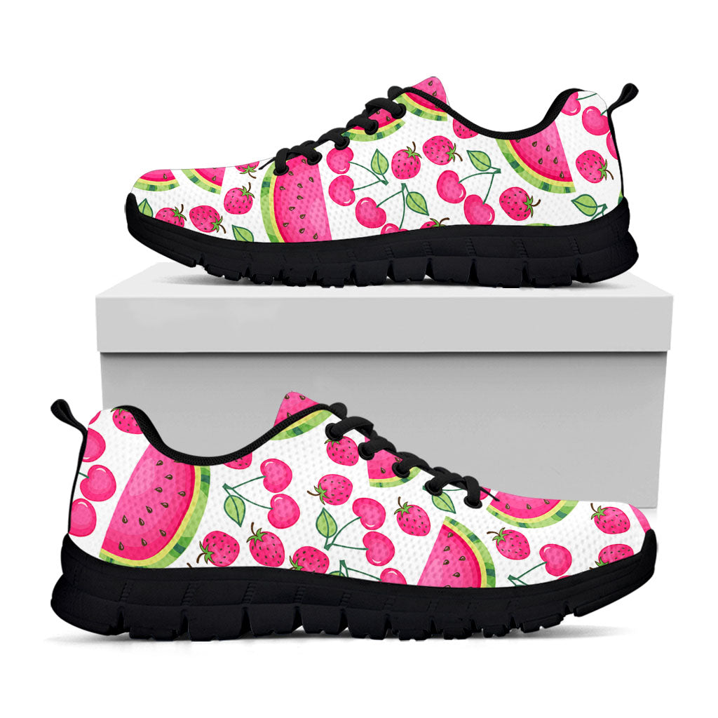 Cute Berry Watermelon Pattern Print Black Running Shoes