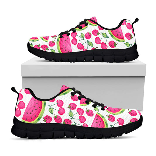 Cute Berry Watermelon Pattern Print Black Running Shoes