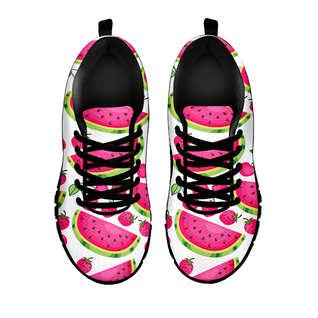 Cute Berry Watermelon Pattern Print Black Running Shoes