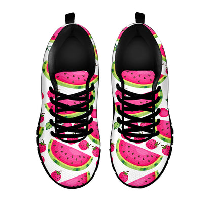 Cute Berry Watermelon Pattern Print Black Running Shoes