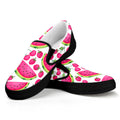 Cute Berry Watermelon Pattern Print Black Slip On Sneakers
