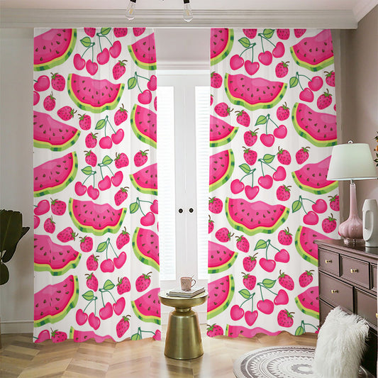 Cute Berry Watermelon Pattern Print Blackout Pencil Pleat Curtains