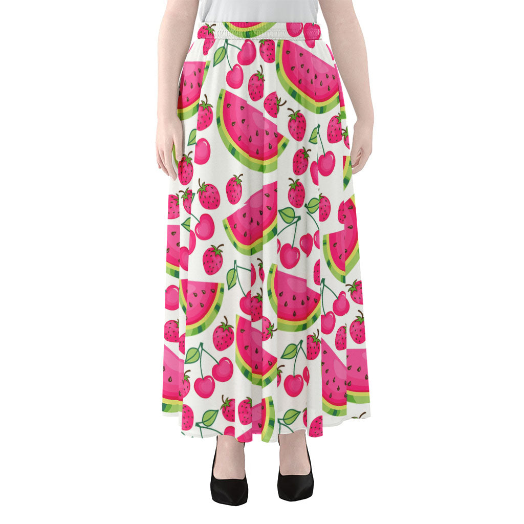 Cute Berry Watermelon Pattern Print Chiffon Maxi Skirt