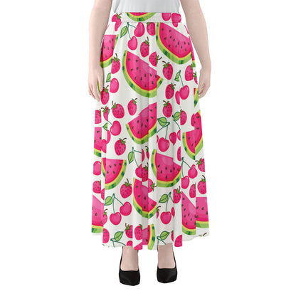 Cute Berry Watermelon Pattern Print Chiffon Maxi Skirt