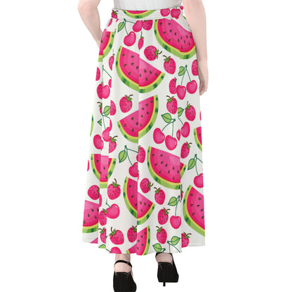 Cute Berry Watermelon Pattern Print Chiffon Maxi Skirt