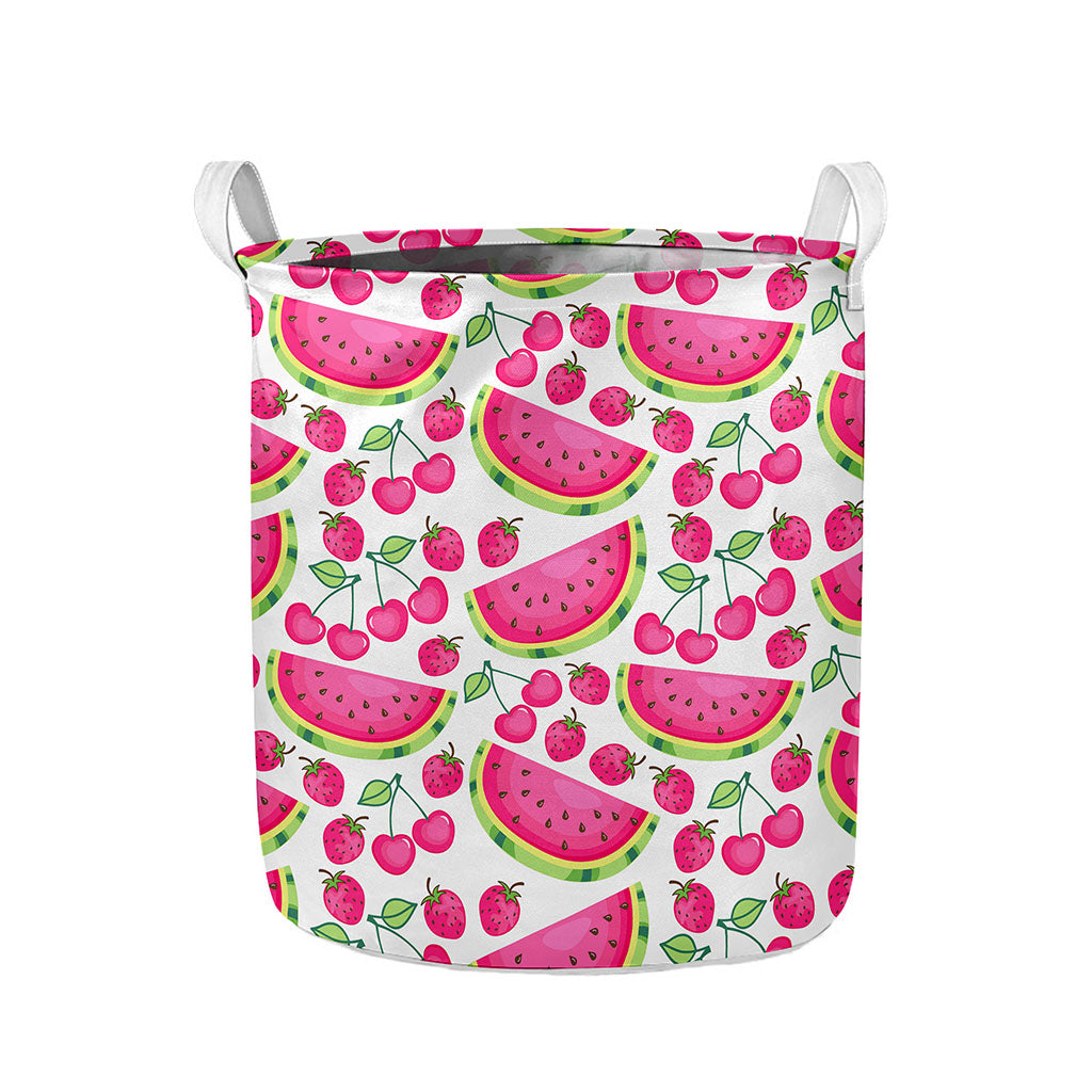Cute Berry Watermelon Pattern Print Collapsible Laundry Basket