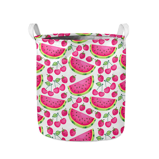 Cute Berry Watermelon Pattern Print Collapsible Laundry Basket
