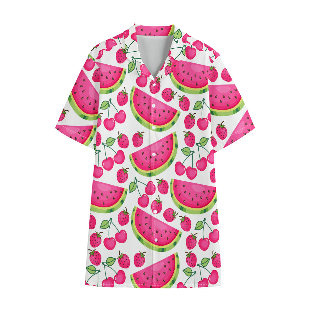 Cute Berry Watermelon Pattern Print Cotton Hawaiian Shirt