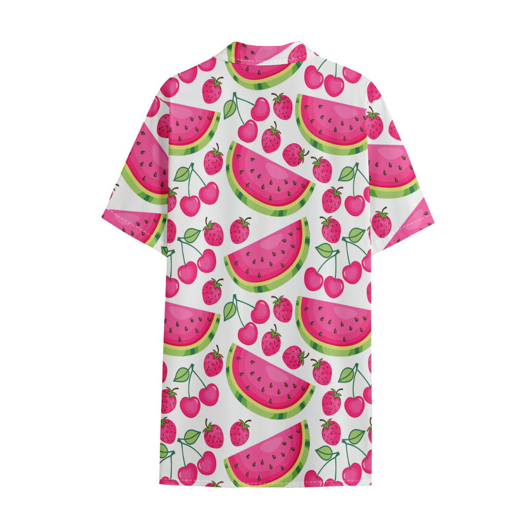 Cute Berry Watermelon Pattern Print Cotton Hawaiian Shirt
