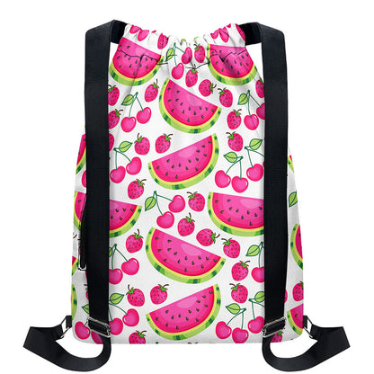 Cute Berry Watermelon Pattern Print Drawstring Backpack