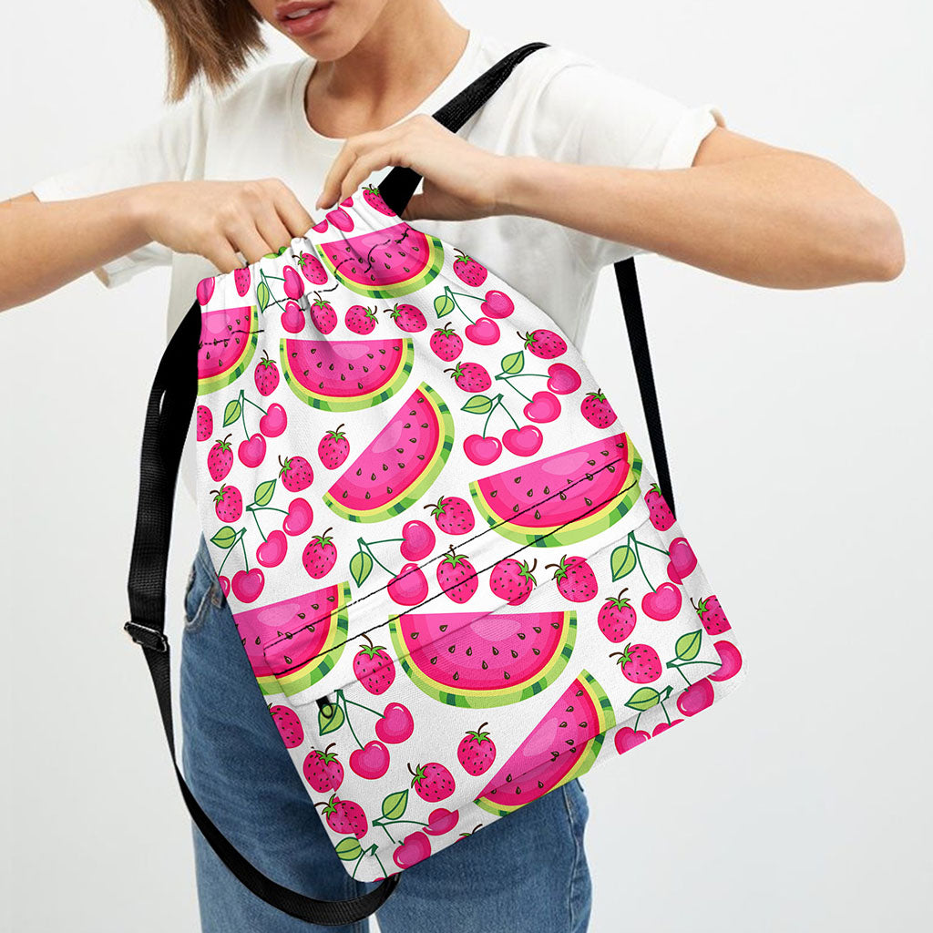 Cute Berry Watermelon Pattern Print Drawstring Backpack