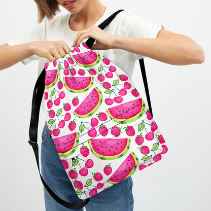 Cute Berry Watermelon Pattern Print Drawstring Backpack