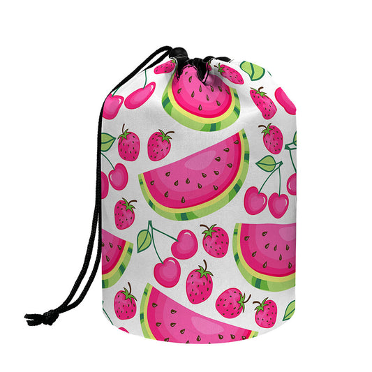 Cute Berry Watermelon Pattern Print Drawstring Makeup Bag