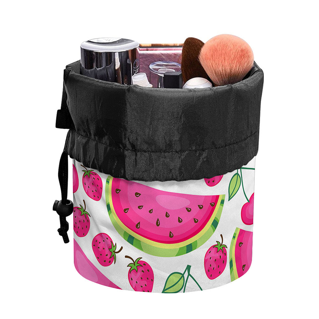 Cute Berry Watermelon Pattern Print Drawstring Makeup Bag
