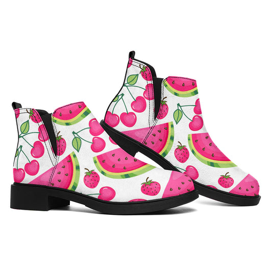 Cute Berry Watermelon Pattern Print Flat Ankle Boots