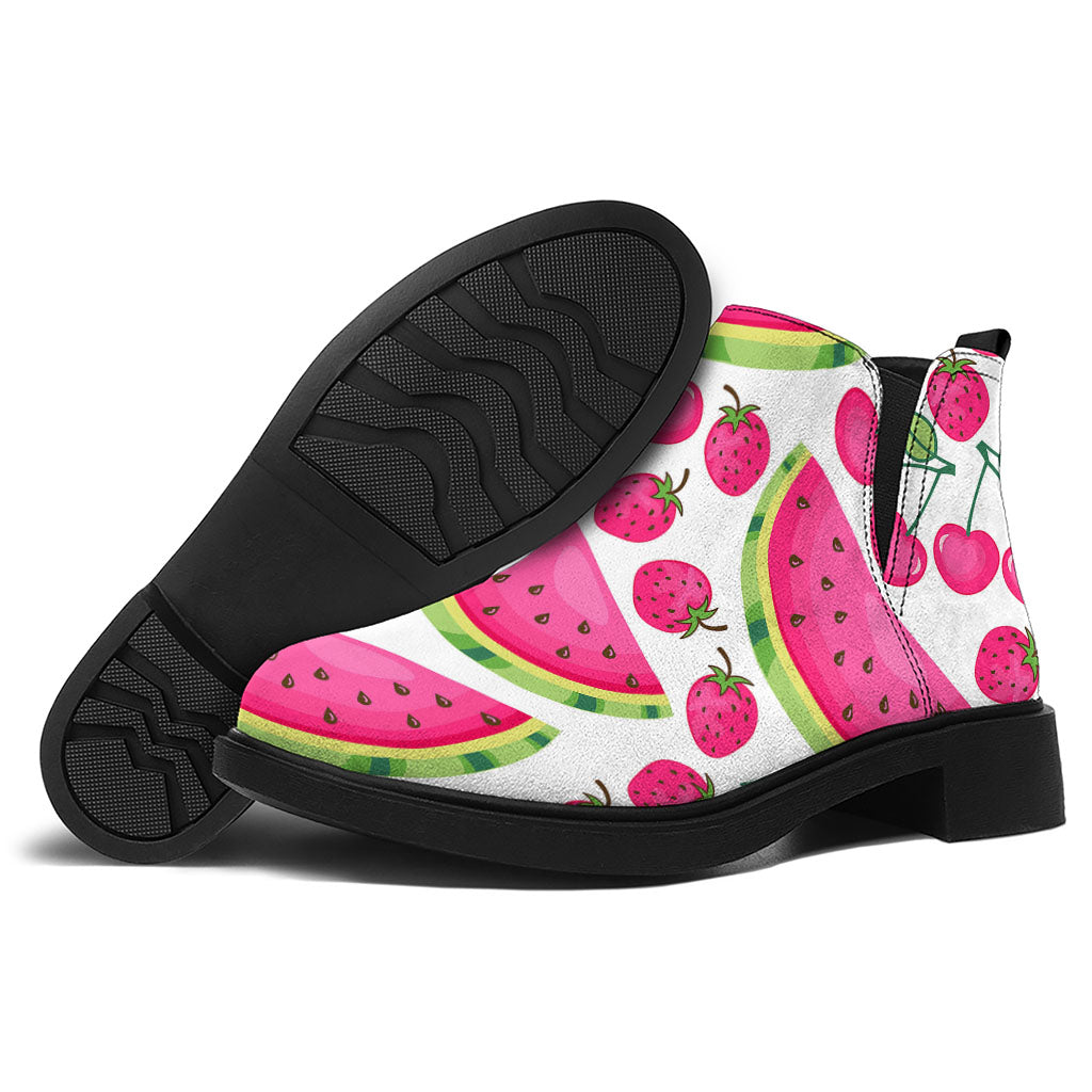 Cute Berry Watermelon Pattern Print Flat Ankle Boots