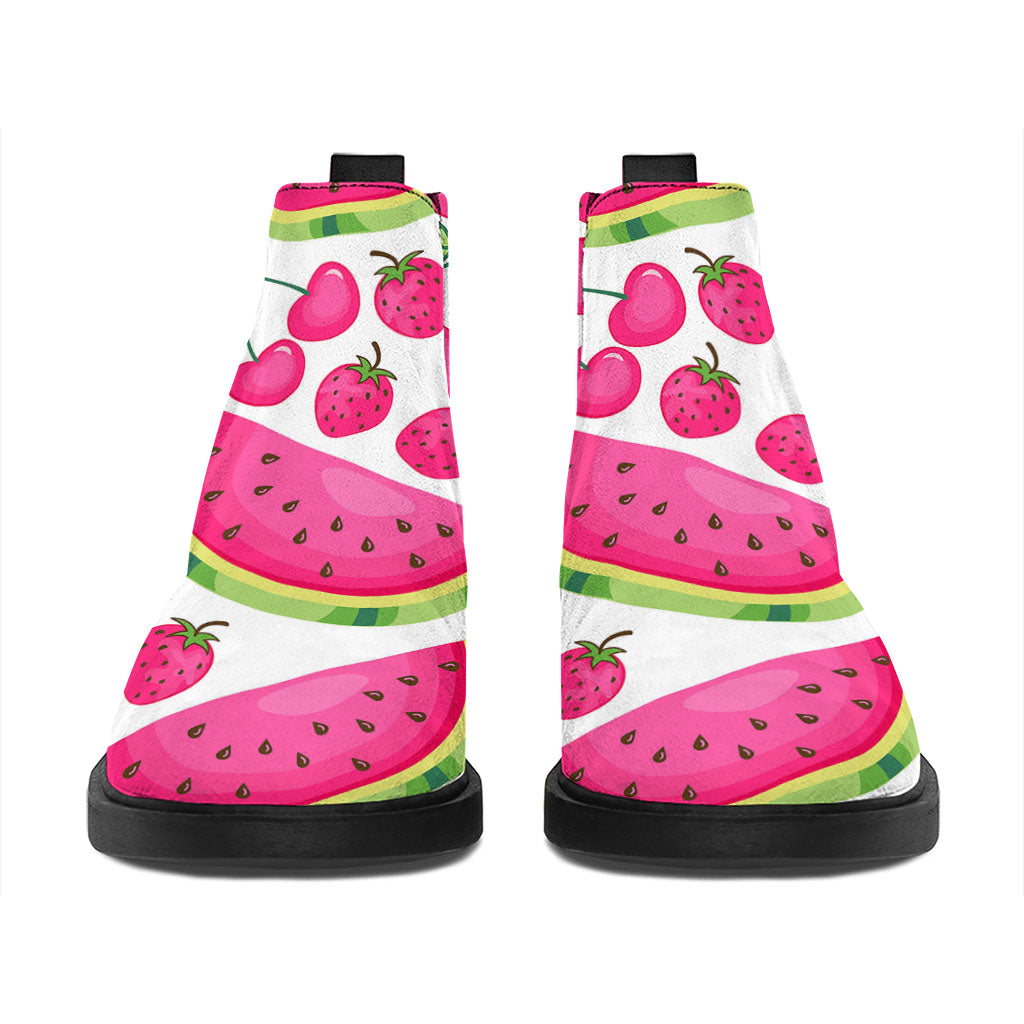 Cute Berry Watermelon Pattern Print Flat Ankle Boots