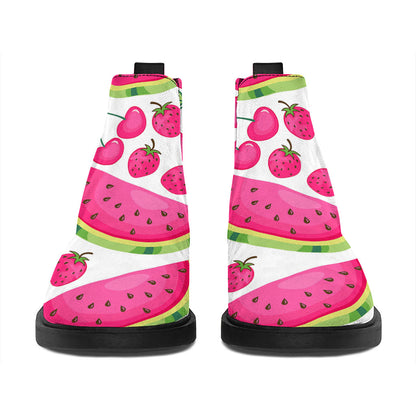 Cute Berry Watermelon Pattern Print Flat Ankle Boots