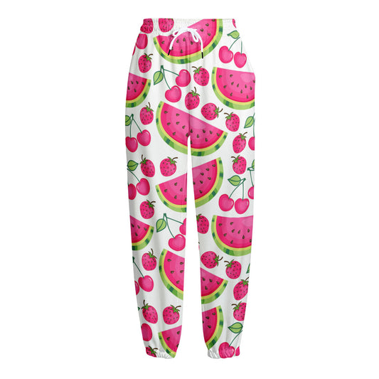 Cute Berry Watermelon Pattern Print Fleece Lined Knit Pants