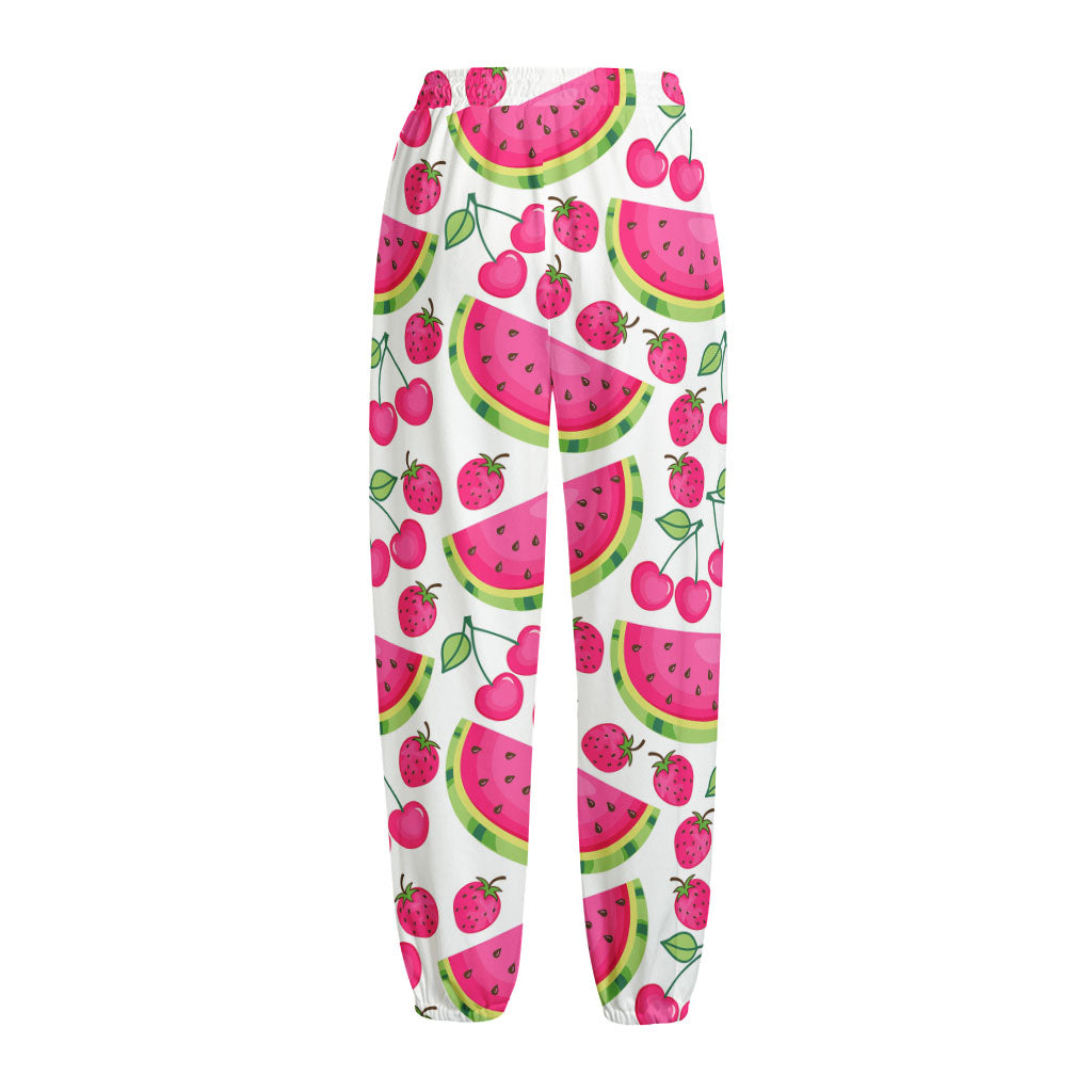 Cute Berry Watermelon Pattern Print Fleece Lined Knit Pants