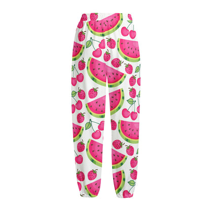 Cute Berry Watermelon Pattern Print Fleece Lined Knit Pants