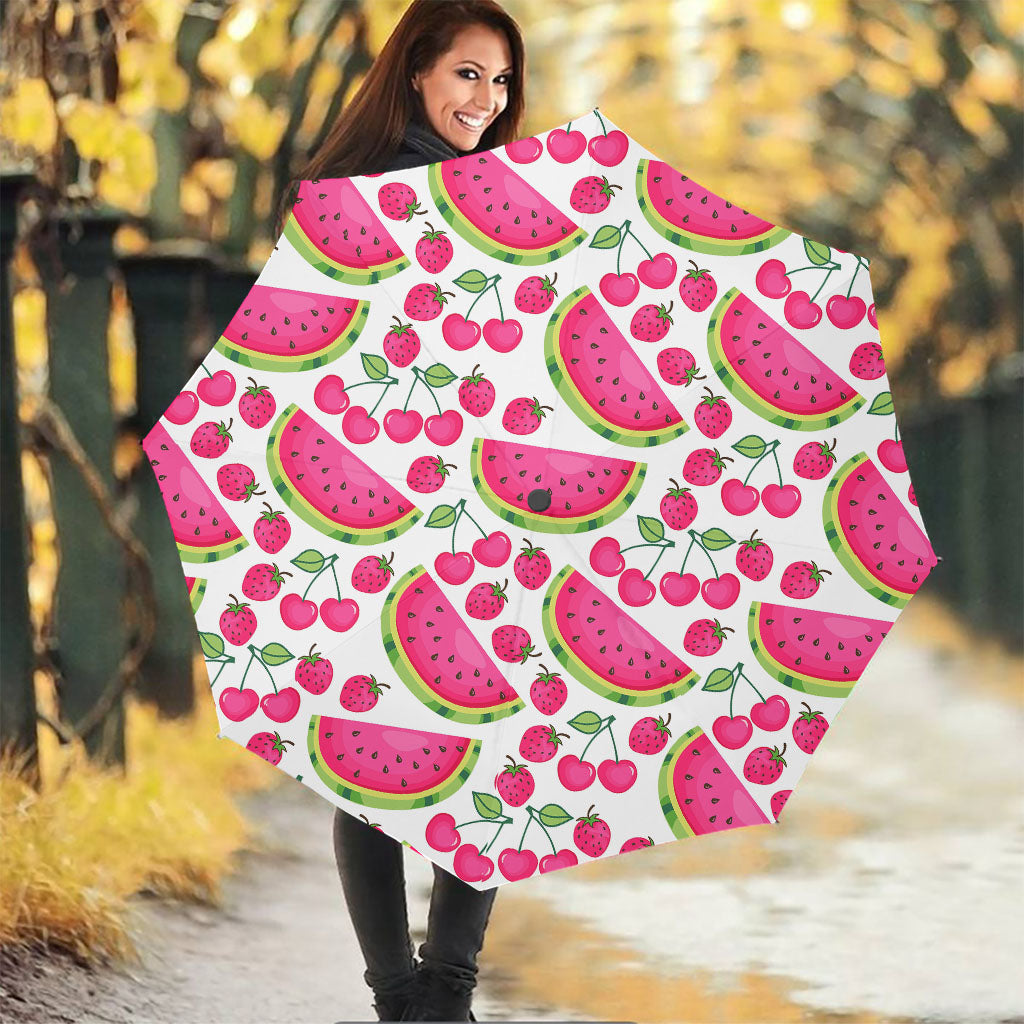Cute Berry Watermelon Pattern Print Foldable Umbrella