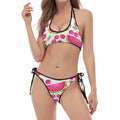 Cute Berry Watermelon Pattern Print Halter Scoop Tie Side Bikini
