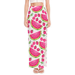 Cute Berry Watermelon Pattern Print High Slit Maxi Skirt