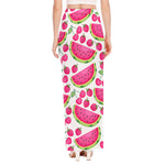 Cute Berry Watermelon Pattern Print High Slit Maxi Skirt