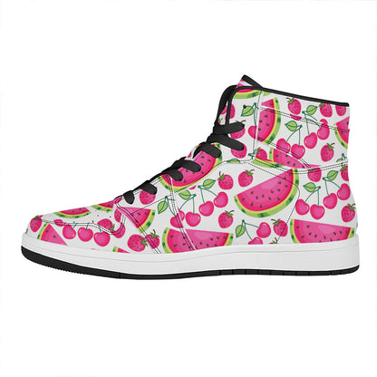 Cute Berry Watermelon Pattern Print High Top Leather Sneakers