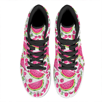 Cute Berry Watermelon Pattern Print High Top Leather Sneakers