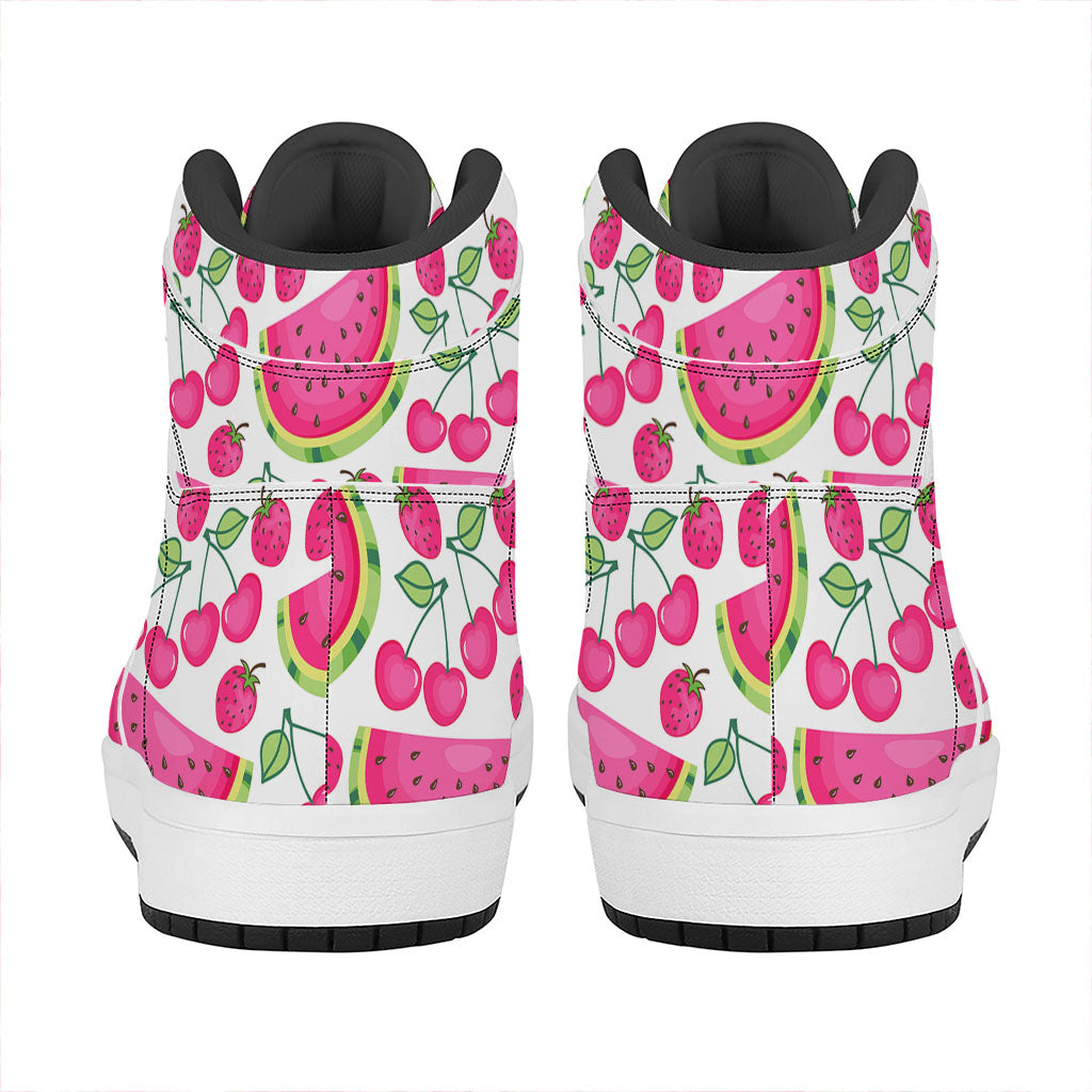 Cute Berry Watermelon Pattern Print High Top Leather Sneakers
