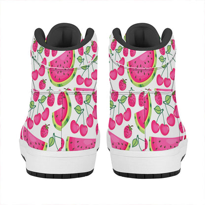 Cute Berry Watermelon Pattern Print High Top Leather Sneakers