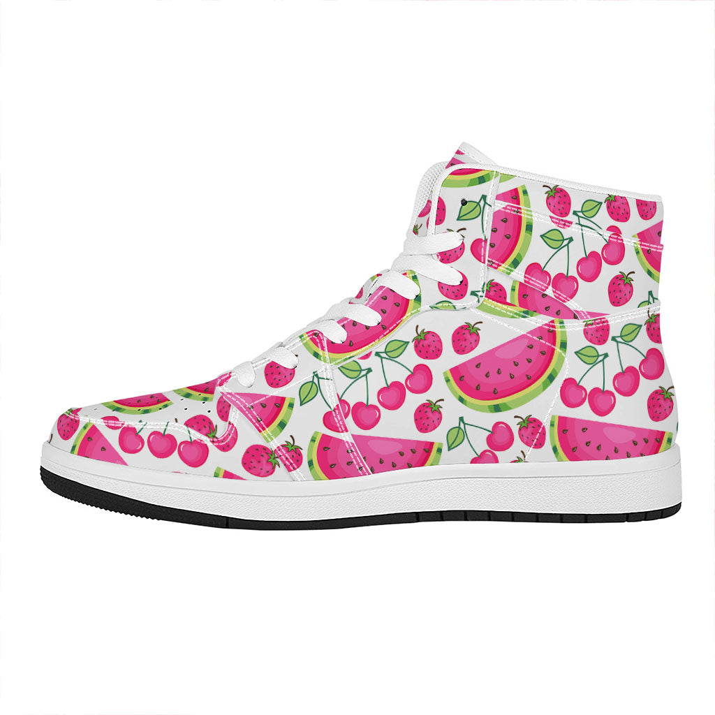 Cute Berry Watermelon Pattern Print High Top Leather Sneakers