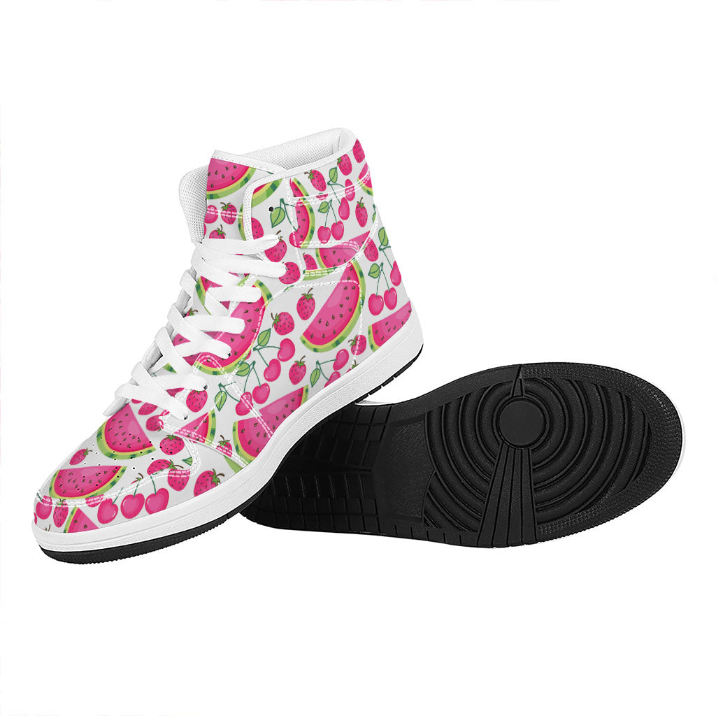Cute Berry Watermelon Pattern Print High Top Leather Sneakers