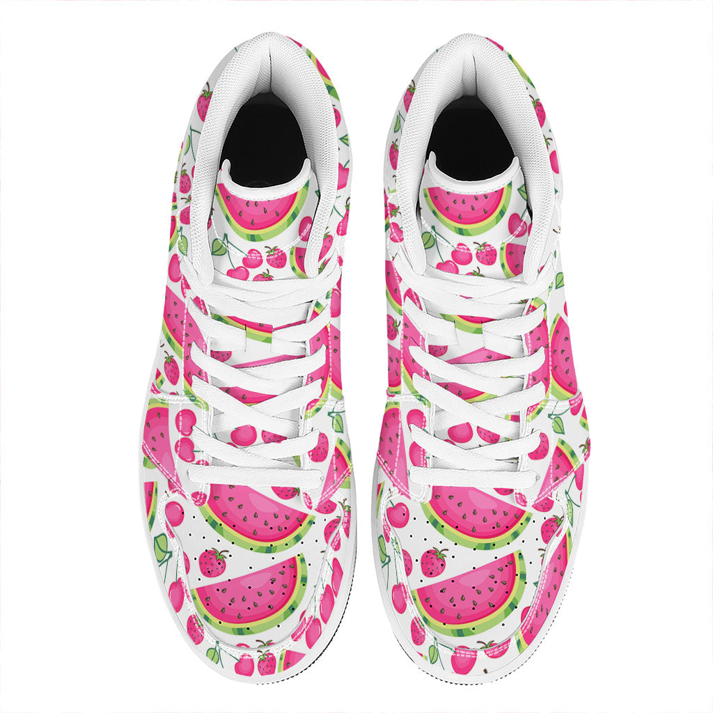 Cute Berry Watermelon Pattern Print High Top Leather Sneakers