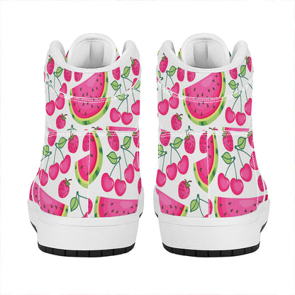 Cute Berry Watermelon Pattern Print High Top Leather Sneakers