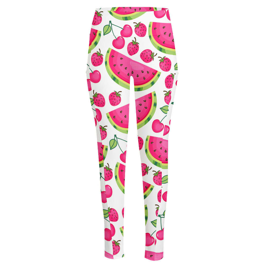 Cute Berry Watermelon Pattern Print High-Waisted Pocket Leggings