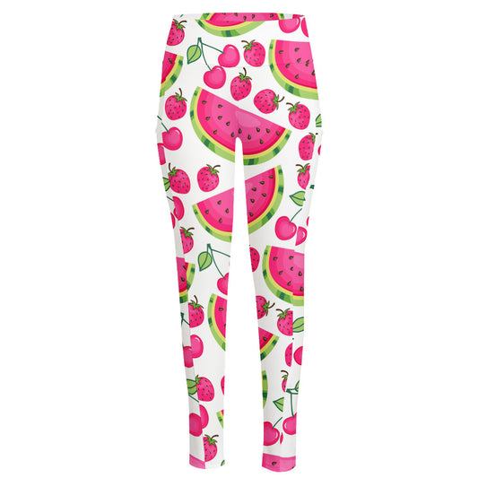 Cute Berry Watermelon Pattern Print High-Waisted Pocket Leggings
