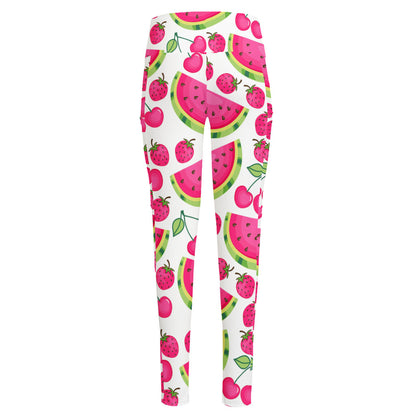 Cute Berry Watermelon Pattern Print High-Waisted Pocket Leggings