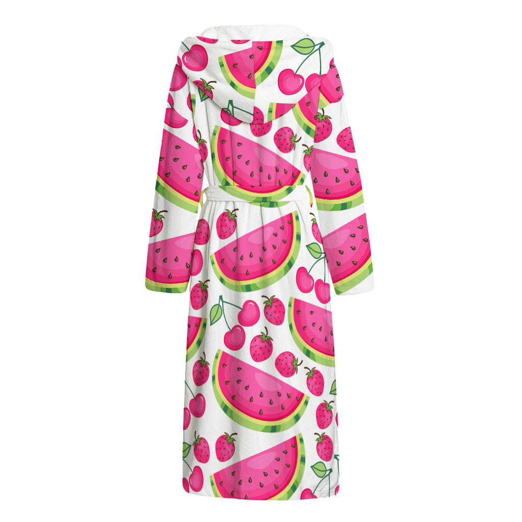 Cute Berry Watermelon Pattern Print Hooded Bathrobe