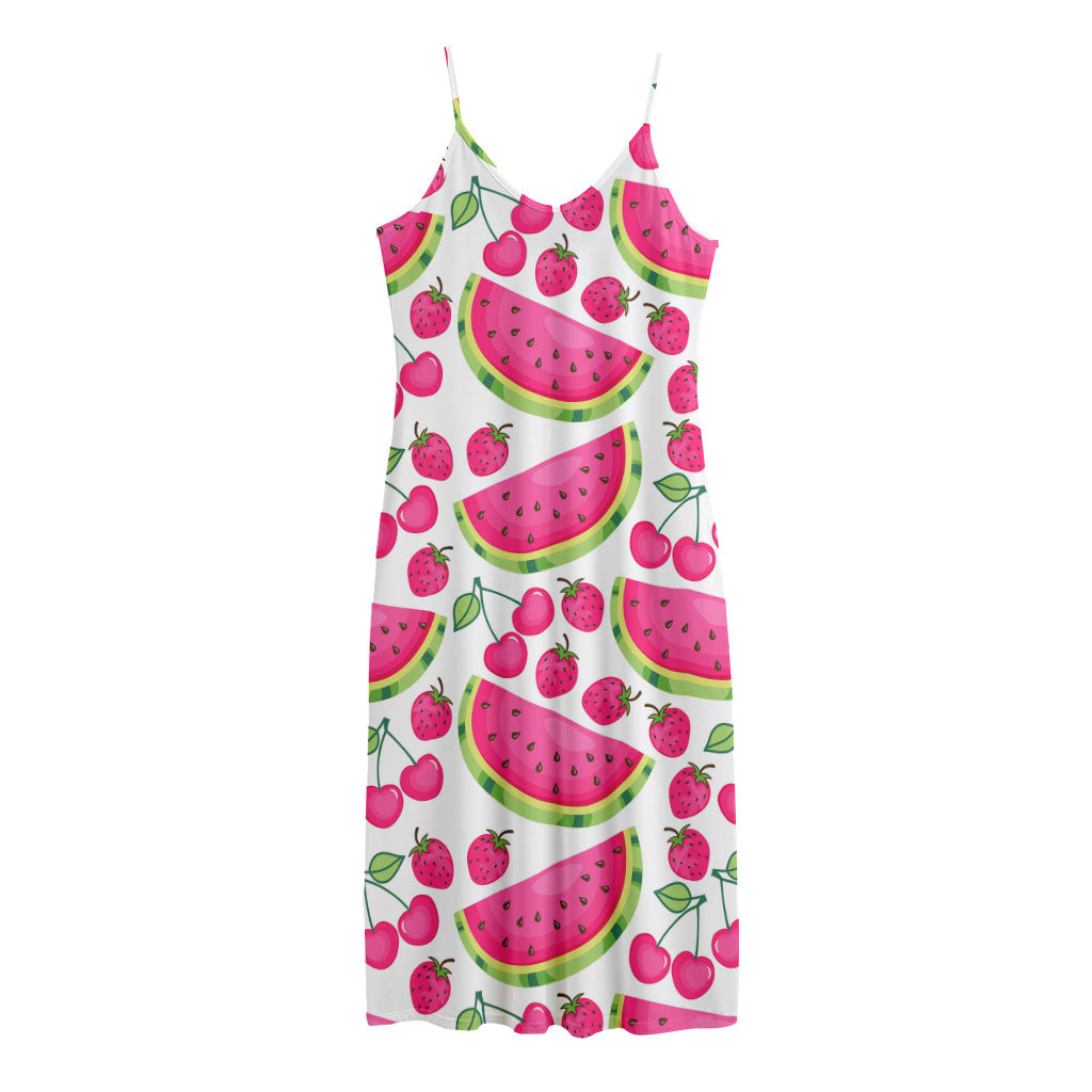 Cute Berry Watermelon Pattern Print Jersey Midi Cami Dress