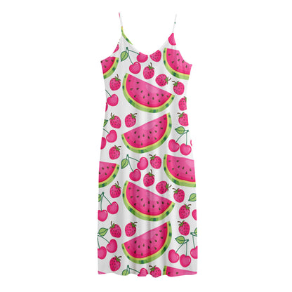 Cute Berry Watermelon Pattern Print Jersey Midi Cami Dress