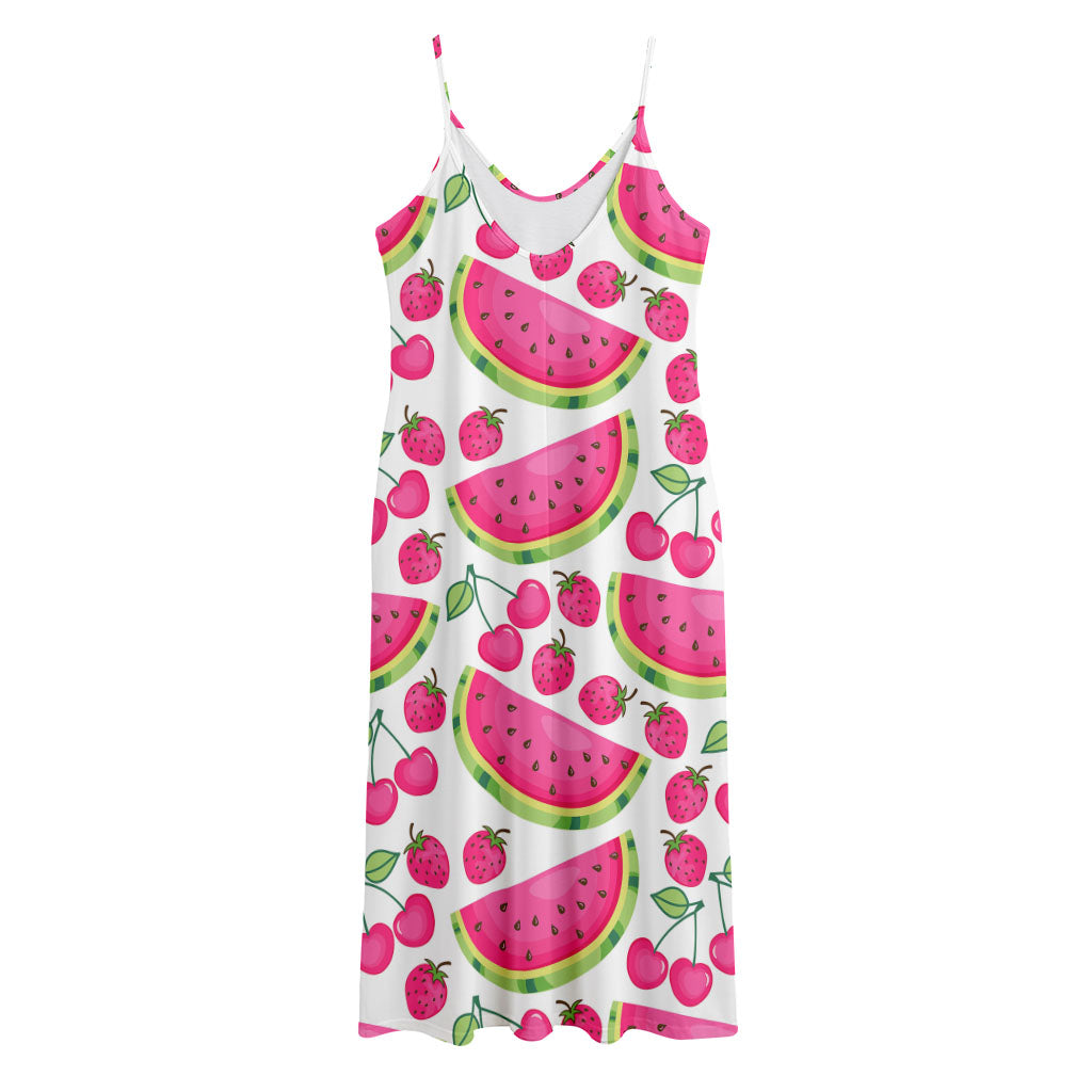 Cute Berry Watermelon Pattern Print Jersey Midi Cami Dress