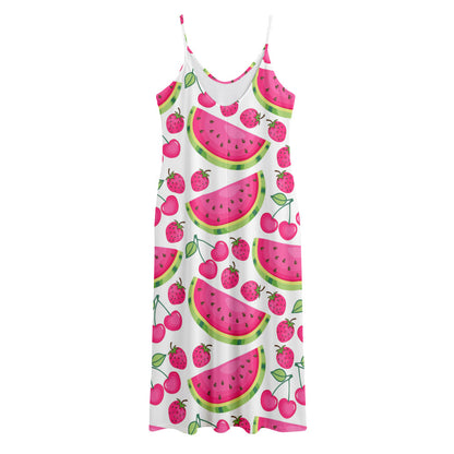 Cute Berry Watermelon Pattern Print Jersey Midi Cami Dress