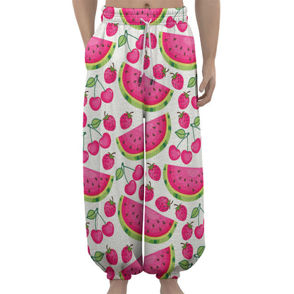 Cute Berry Watermelon Pattern Print Lantern Pants