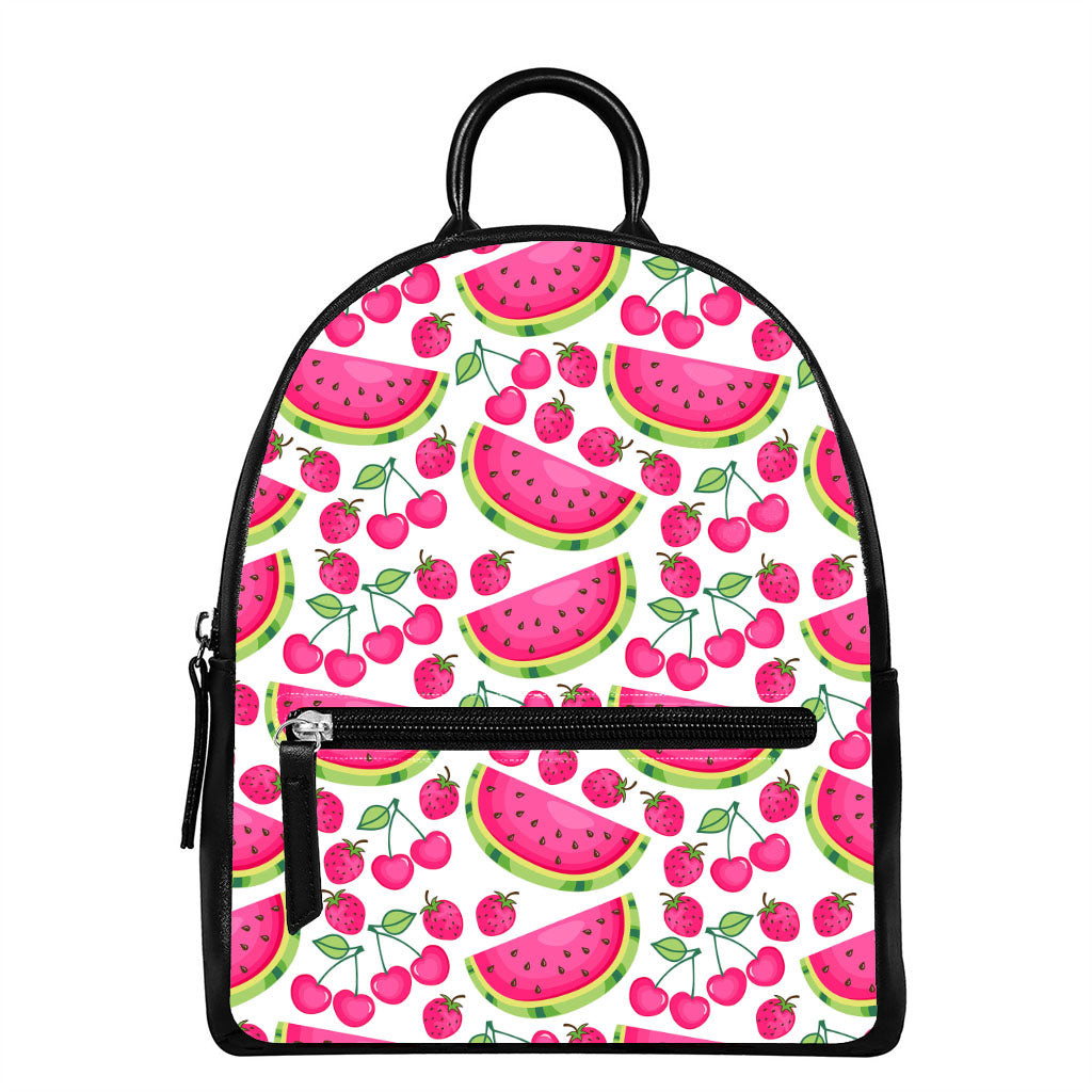 Cute Berry Watermelon Pattern Print Leather Backpack