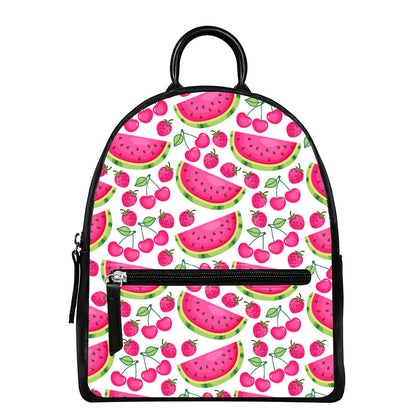 Cute Berry Watermelon Pattern Print Leather Backpack