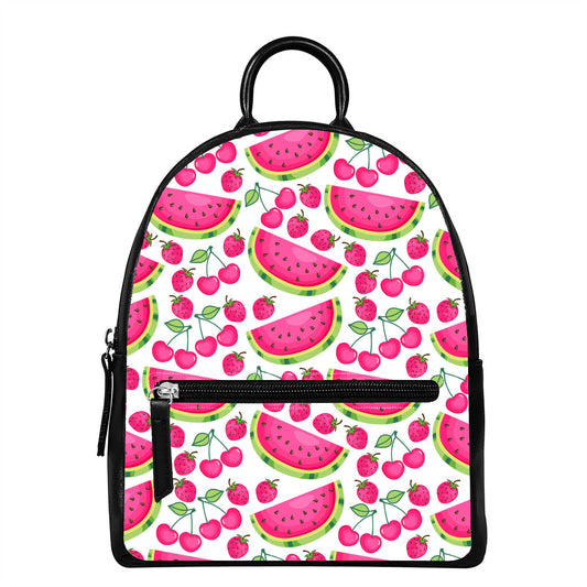 Cute Berry Watermelon Pattern Print Leather Backpack