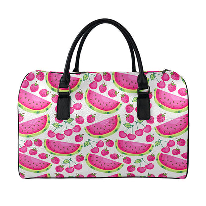 Cute Berry Watermelon Pattern Print Leather Duffle Bag
